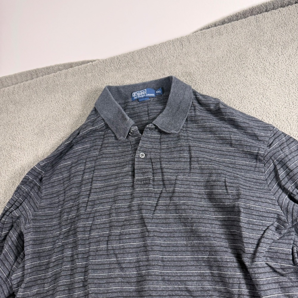 Polo Ralph Lauren Mens XXL Grey Striped Long Sleeve Polo Shirt Classic Fit